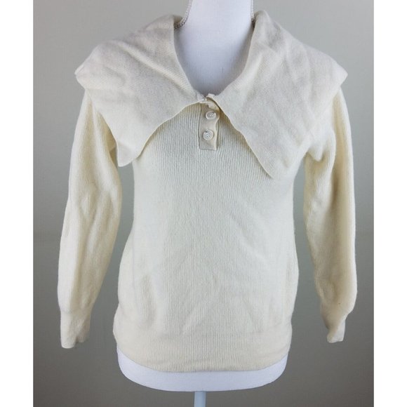 Pixie Market Women's Wool Cashmere Blend Collar Sweater Ivory - Picture 1 of 6